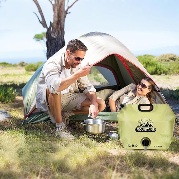 Collapsible 8L Water Storage Bag, BPA-Free Portable Folding Water Jug with Adjustable Faucet, Leakproof Emergency Water Bag for Camping, Hiking, Riding, Outdoor Sport (2, Beige)