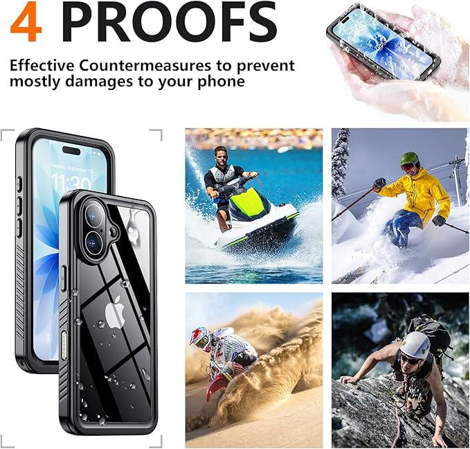 SPIDERCASE for iPhone 17 Case Waterproof, Built-in Lens & Screen Protector, Full Heavy Duty Protection, 12FT Military Shockproof, Dustproof, Anti-Scratched Phone Case,Black/Clear