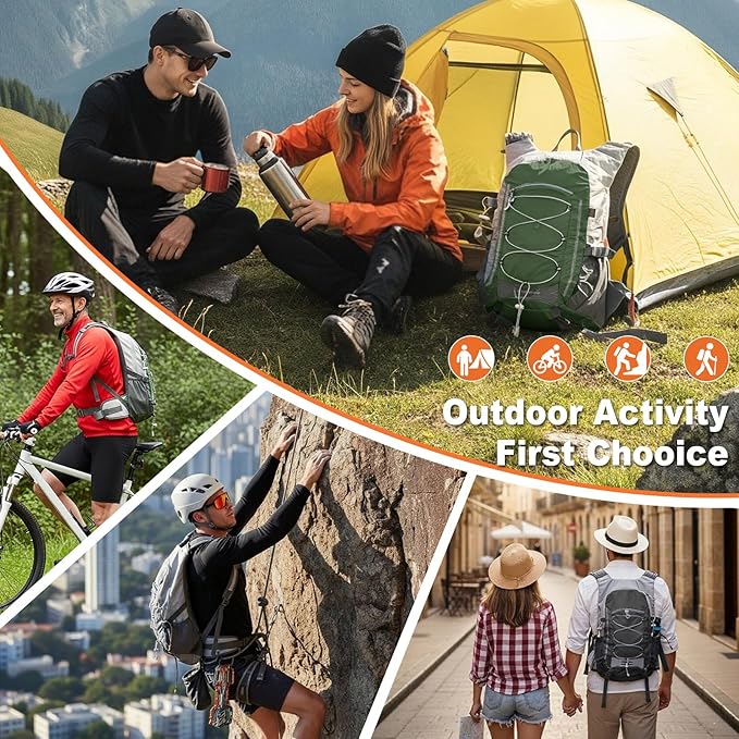 25L Hiking Backpack with Rain Cover Lightweight Hiking Daypack for Travel Camping Outdoors Knapsack for Men Women (Dark Green)