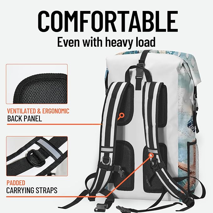 Waterproof Dry Bag Heavy Duty Marine Dry Bags for Kayaking Hiking Sea Turtle Nautical Starfish Backpack Roll-Top Closure Bag - Backpack Waterproof Phone Case 35L/55L/85L