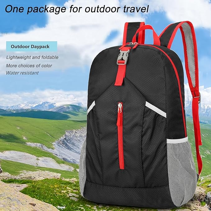 levayhill 25L Foldable Hiking Backpack Lightweight Packable Basic-Daypack Collapsible Bag Water-Resistant Travel Men Women Camping Cycling Outdoor (Black)