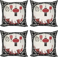 Ambesonne Lantern Throw Pillow Cushion Case Pack of 4, Lanterns with Japanese Sakura Cherry Blossom Trees Round Ornate Graphic, Modern Accent Double-Sided Digital Printing, 20", Red Beige