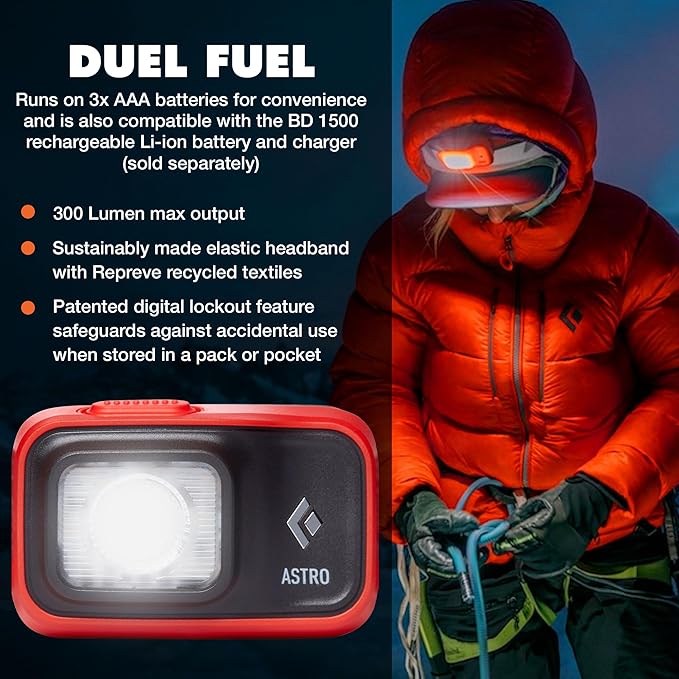 BLACK DIAMOND Astro 300 Headlamp | 300 Lumens Brightness | 3X AAA Battery Operated (Included) | Compact & Lightweight | Octane
