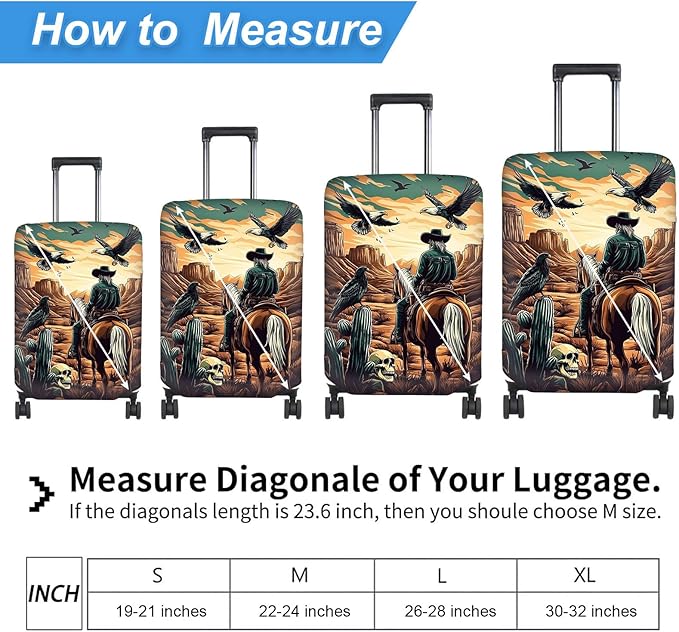 Luggage Cover Protector for 19-20 Inch Suitcases, TSA Approved Elastic Travel Suitcase Covers, Anti-Scratch Washable Luggage Sleeve for Carry On & Checked Bags, Cowboy on Horseback