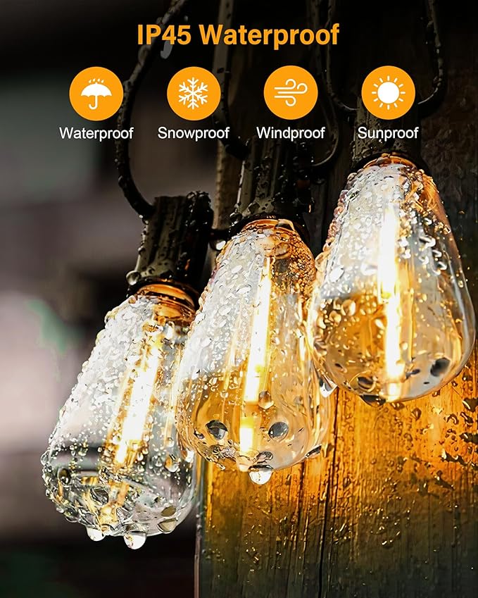 Doukedge String Lights for Outside, 150FT (50FT 3 Pack) Patio Lights Outdoor Waterproof with 75+6 Shatterproof Vintage Bulbs, Plug in Hanging Light for Porch, Blacony, Backyard, Bistro, Garden, 2700K
