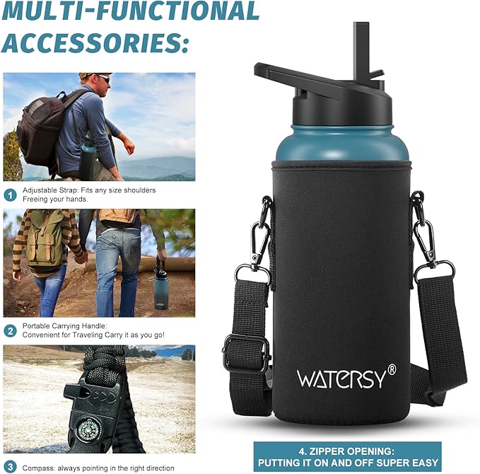 32oz Insulated Water Bottle (Cold for 48 Hrs),BPA Free&Leak Proof,Stainless Steel Water Flask,Water Jug with Straw Spout Lids for Gym,Hiking,Travel,Black Blue