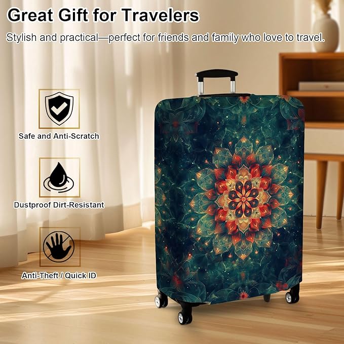Luggage Cover Protector for 19-20 Inch Suitcases, TSA Approved Elastic Travel Suitcase Covers, Anti-Scratch Washable Luggage Sleeve for Carry On & Checked Bags, Mandala