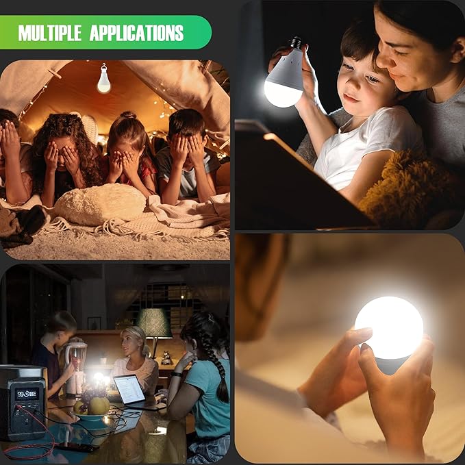 DEBAOBULB 10 Pack Rechargeable Emergency Light Bulbs, Battery Powered LED Light Bulb 6000K Daylight E26 120 Volt 9W 60W Equivalent with 1200mAh for Home Power Outage Camping Hurricane