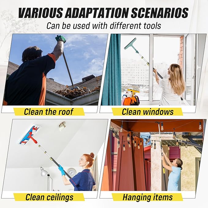 3.2-12 ft Telescopic Extension Pole with Utility Hook, Multi-Purpose Aluminum Pole for Painting, Dusting and New Year Window Cleaning Christmas Lights Installation Without a Ladder(Yellow)