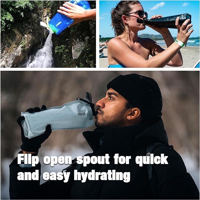 Vapur Flexible, Collapsible Wide Mouth Anti-Bottle with Detachable Carabiner, Convenient, Portable Hydration for Travel and Outdoor Adventures, 34 Ounce, Night Blue, Pack of 1