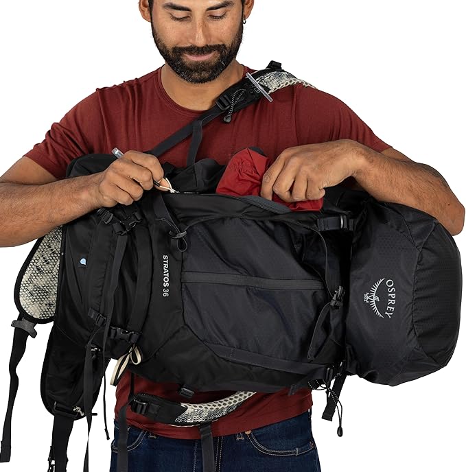 Osprey Stratos 36L Men's Hiking Backpack - Lightweight Backpacking Pack with Waterproof Raincover - Camping Bag, Pine Leaf
