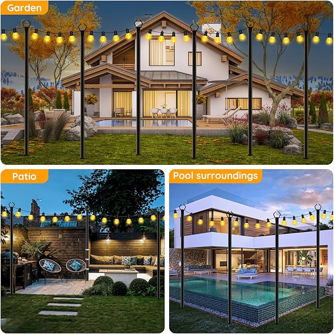 AHRLHR 2 Pack String Light Poles, Outdoor String Light Pole 10ft Forked Metal Light Pole with Adjustable Outdoor Light Stand, Deck, Backyard, Garden, Wedding, Rustproof and Sturdy with Hooks