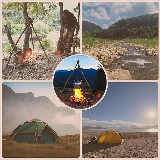 Adjustable Camping Tripod for Cooking - Strong Load-Bearing Campfire Grill With Easy Carry And Storage, Ideal for Camping Cookware And Equipment(2pcs)