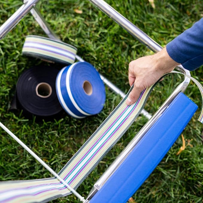 Lawn Chair USA Replacement Webbing Kit - UV-Resistant Straps for Lawn Chairs, Durable Polypropylene (3" x 50', Sea Island Blue)