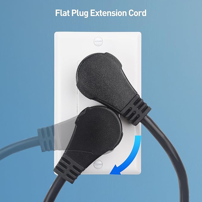 [ETL Listed] Cable Matters 2-Pack 16 AWG 360° Rotating Flat Plug Extension Cord - 3ft, 13A/1625W, Low Profile 3 Prong Power Extension Cords, NEMA 5-15P to NEMA 5-15R, Black
