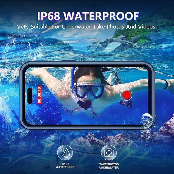 Temdan Compatible with iPhone 14 Pro Max Case Waterproof, Built-in Screen & Camera Protector IP68 Underwater Full Body 14FT Military Dropproof Shockproof Phone Case 6.7"-Black/Clear-Mag