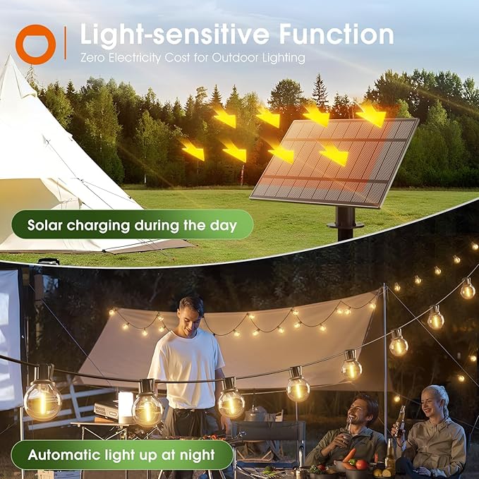 addlon 78FT(72+6) Solar String Lights with Remote, 38 Shatterproof G40 Bulbs, Commercial Grade Solar Powered Outdoor Lights, Dimmable Waterproof Solar Lights Outdoor, for Outside Porch Backyard House