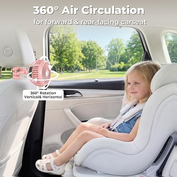 AMACOOL Battery Operated Stroller Fan, Baby Travel Essentials for Beach Disney, Newborn Boy & Girl Showers Gifts Registry Search, Flexible Tripod Clip On Fan for Car Seat Wagon Crib Bike Treadmill