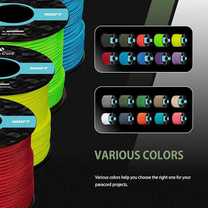 Abma Cord 2.4mm Paracord 275 100ft Nylon Rope 4 Strands Tactical Parachute Cord - Max. 275lbs - Forest Green