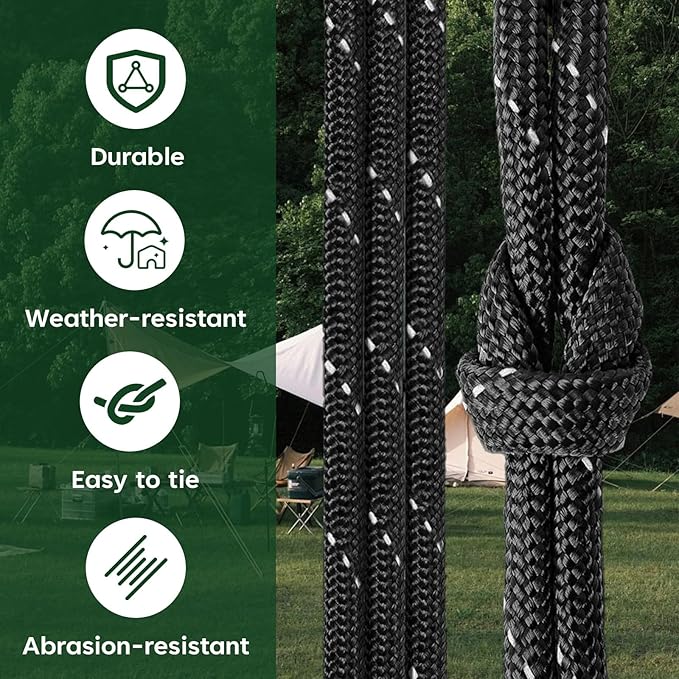 SDHUATUO Paracord Rope 100FT, 550lb Type III Nylon Parachute Cord 7-Strand Core with Reflective Strips, Utility String for Survival, Camping Gear, Hiking, DIY, Crafting, Outdoor, Black