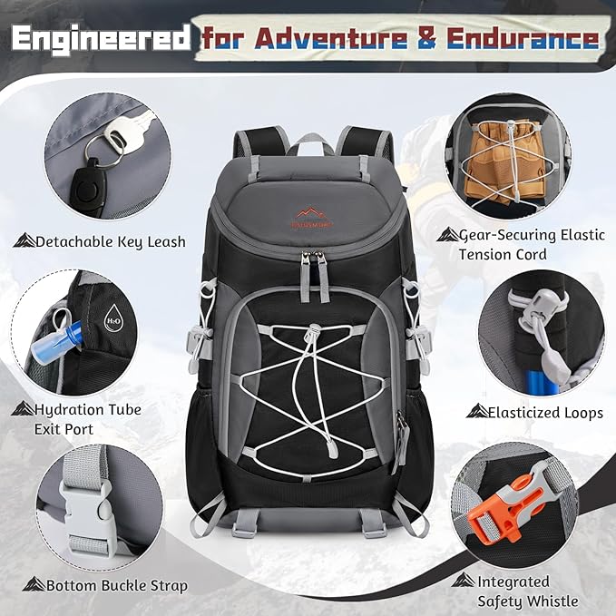 RAINSMORE Foldable Hiking Backpack for Women Men Packable Camping Backpack 40L Waterproof Hiking Daypack Bag Lightweight Collapsible Daypack for Travel Trekking Mountaineering Large Capacity Black