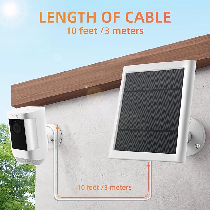 Solar Panel for Ring Camera, 4W Solar Charger Compatible with Rings Spotlight &Stick Up Outdoor Cam Battery, 10ft Long Cable with USB-C to Ring Barrel Plug Adapter