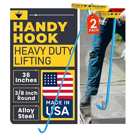 T&T Tools Heavy Duty Handy Hook – Portable 36 Inch with 3/8" Round Pump Hook End –Multipurpose Lifting and Pulling Tool for Manhole Covers, Septic Tanks, Storm Drains, Sewer Lids & More –2 Pack