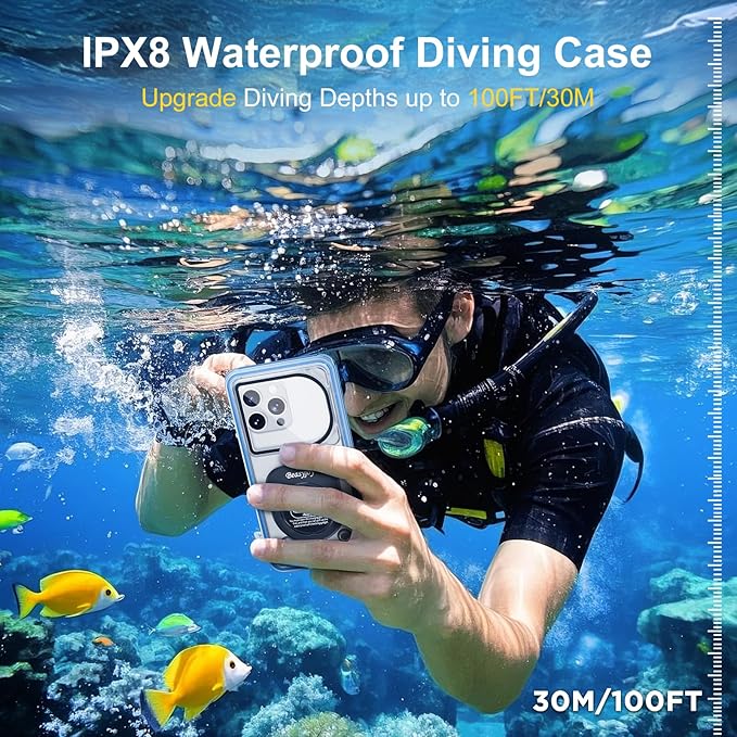 Beasyjoy Waterproof Phone Case, Underwater Phone Case for Snorkeling, Universal IPX8 Diving Pouch with Lanyard for iPhone Samsung Google Moto Series-NOT Fit Snugly Touchscreen Operated Only-Dark Blue
