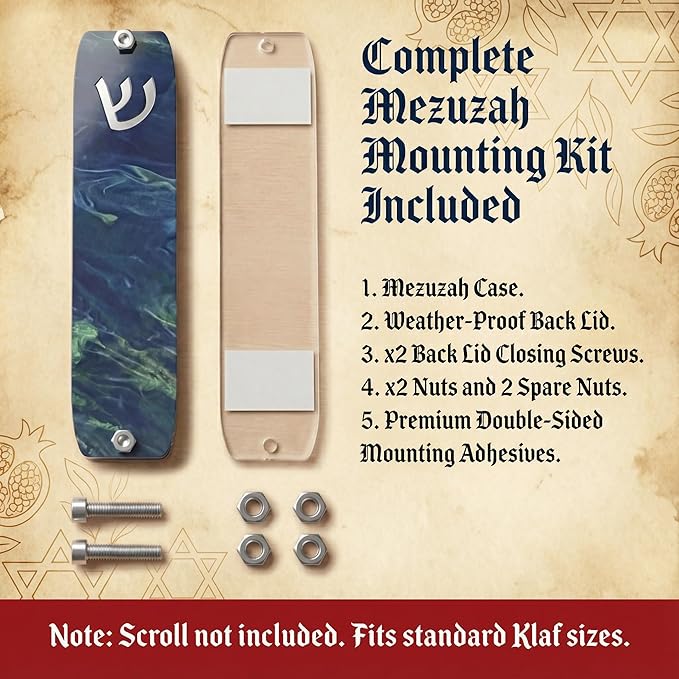 Genesis Mezuzah for Door – Modern Acrylic Mezuzah Case Without Kosher Scroll – Handmade in Canada Judaica Gift, Weatherproof, Jewish Artisan Design, Clear Case (Map, Blue Sea)