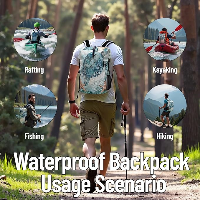 Dry Bags Waterproof for Marine Kayaking Boating Camping Swimming Keeps Gear Small Dry Lightweight Backpack 5L Roll Top Storage Backpack Beach Accessories Sea Turtle Coral Nautical Starfish