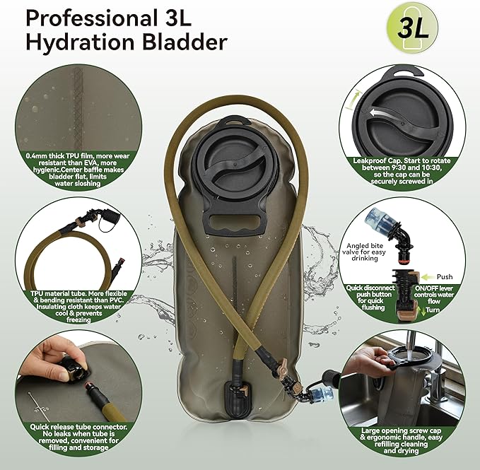 MARCHWAY Tactical Molle Hydration Pack Backpack with 3L TPU Water Bladder, Military Daypack for Cycling, Hiking, Running, Climbing, Hunting, Biking