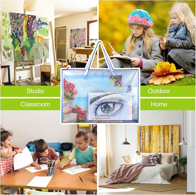 BUSOHA Large Clear Mesh Vinyl Bag with Handle and Zipper,19"X 25" Waterproof Art Storage Bag for Artworks, Charts and Teaching Material Multipurpose