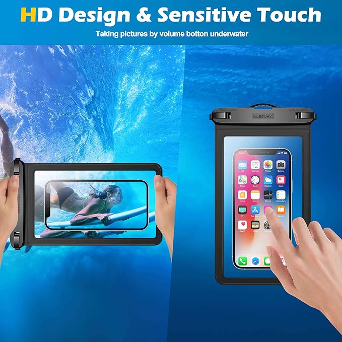 XL Large Waterproof Cell Phone Pouch - 2 Pack Underwater Clear Phone Holder Protector - Universal Water Proof Dry Bag Case with Neck Lanyard for iPhone, Samsung Galaxy, Beach, Swimming Pool