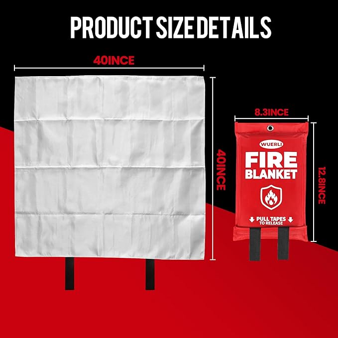 Emergency Fire Blanket, Fire Blanket for Home and Kitchen,40" x 40",2 Pack