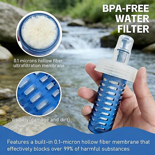 AXEN Collapsible Water Bottle with Filter System, Soft Hydration Flask for Trail Running, Camping, Hiking, Cycling, 700ml Blue