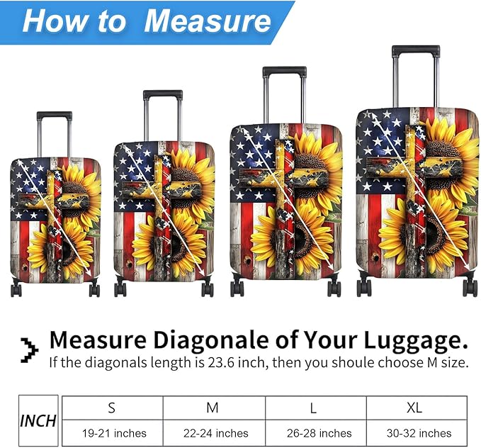 Luggage Cover Protector for 22-24 Inch Suitcases, TSA Approved Elastic Travel Suitcase Covers, Anti-Scratch Washable Luggage Sleeve for Carry On & Checked Bags, Cross American