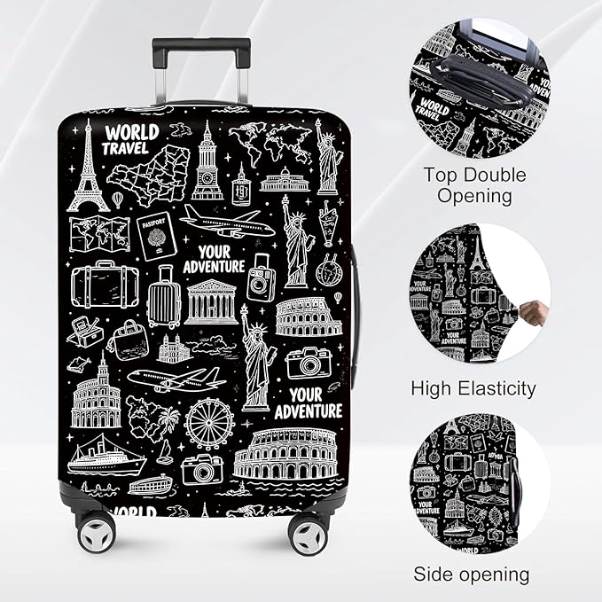 ANNA QUEEN Travel Seamless Pattern Luggage Cover -Stretchable Airplane Suitcase Protector Sleeve,Universal Washable Fit for 32-34 Inch Checked Baggage,Water Resistant Durable Luggage Protector,XL