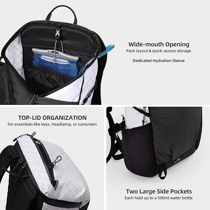 Thous Winds Ultralight Backpack, 20+5L Waterproof Hiking Daypack, EPX200 Fabric, 500g Lightweight Travel Backpack for Men Women Outdoor Camping Backpacking, Violet