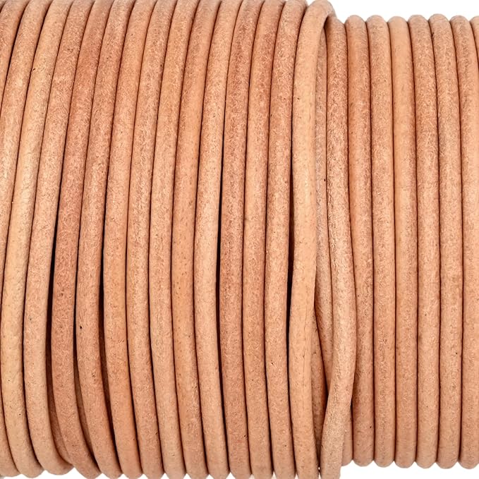 GENIQUE Real/Genuine Round Leather String Cord for Necklace, Bracelets, Jewellery, Braiding (2mm, Natural Distressed)