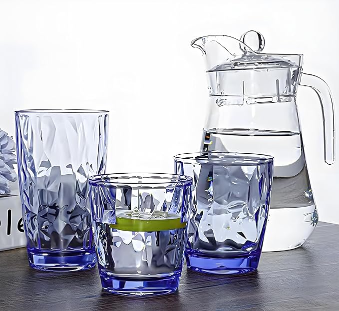 10 Oz Unbreakable Tritan Drinking Glasses Shatterproof Acrylic Glasses Drinkware BPA Free Hard Plastic Cups Reusable Kitchen Water Glasses Drinking Set of 6 (Blue)