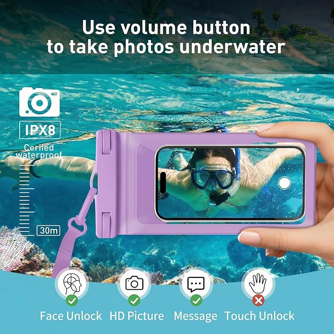 Universal Waterproof Phone Case, with Inside Card Pack, Waterproof Beach Bag for iPhone 17 16 15 14 Pro Max up to 8.3", IPX8 Cell Phone Pouch for Cruise Travel Accessories, 2 Pack-Black&Purple