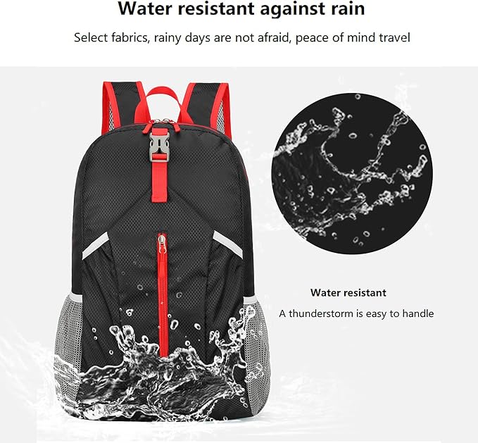 levayhill 25L Foldable Hiking Backpack Lightweight Packable Basic-Daypack Collapsible Bag Water-Resistant Travel Men Women Camping Cycling Outdoor (Black)