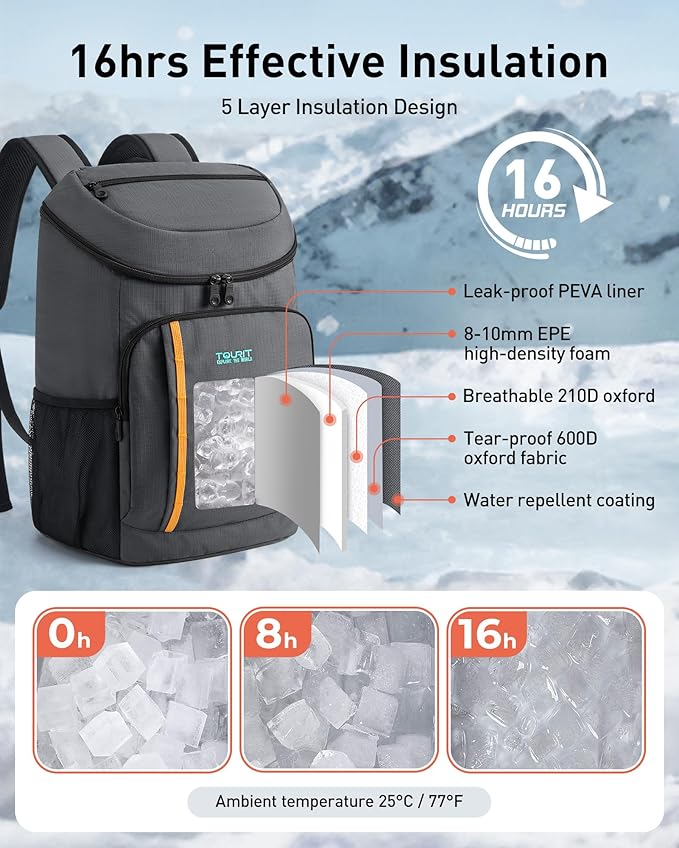 TOURIT Cooler Backpack Lightweight Insulated Backpack Cooler Leak-Proof for Men and Women, Sports Fan Coolers