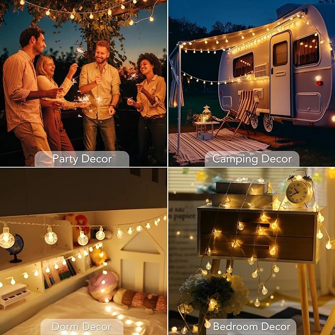 Metaku Globe Fairy Lights Battery Operated 33ft 80LED String Lights with Remote Waterproof Indoor Outdoor Hanging Decorative Christmas Lights for Home Party Patio Garden Wedding