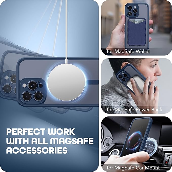 TIESZEN for iPhone 15 Pro Max Case, Compatible with MagSafe, Built-in Privacy Screen Protector and Camera Protection, Anti Spy Full Body Dustproof Shockproof Hard Phone Case 6.7", Dark Blue