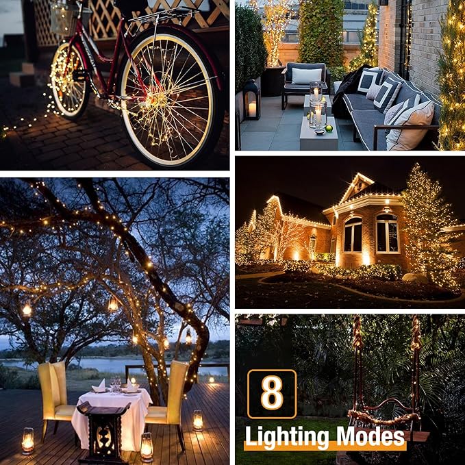 btfarm 4 Pack Solar String Lights Outdoor - Total 132FT 320LED Solar Fairy Lights Outside Waterproof 8 Modes, Copper Wire Solar Powered Twinkle Light for Garden Tree Christmas Wedding Party,Warm White