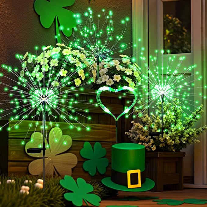 PEVOROS Garden Decor Solar Lights Outdoor,4 Pack 120LED Waterproof Colorful Solar Garden Lights Your Outdoor Decoration,Yard, Patio, Porch,Flower Pot,Pathway for 4th of July (Green)