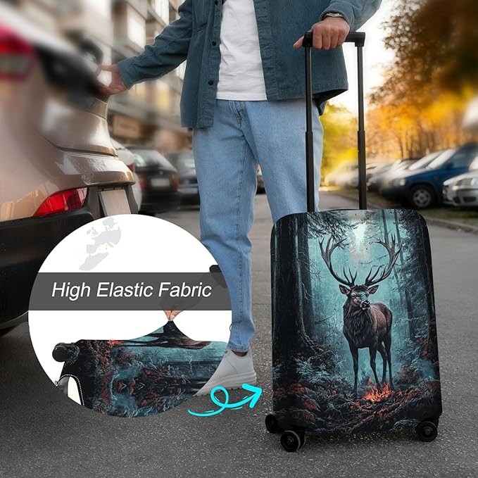 Luggage Cover Protector for 30-32 Inch Suitcases, TSA Approved Elastic Travel Suitcase Covers, Anti-Scratch Washable Luggage Sleeve for Carry On & Checked Bags, Enormous Stag