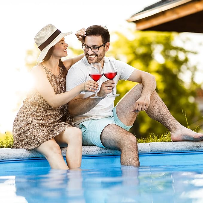 Floating Wine Glasses for Pool with Charms Tags, Shatterproof Poolside Wine Glasses, Floating Cup With Stem, Drinking Glasses for Pool, Unbreakable Wine Cup & BPA-free (16 Oz, Set of 2)