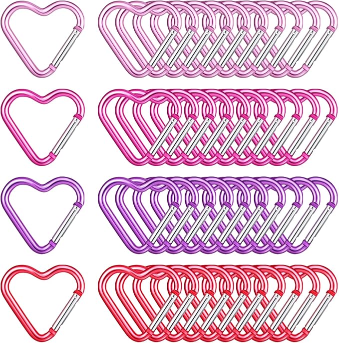 Shimeyao Heart Keychain Clips Bulk, Aluminum Alloy Snap Heart Shaped Carabiner for Backpack Outdoor Camping Hammock Traveling